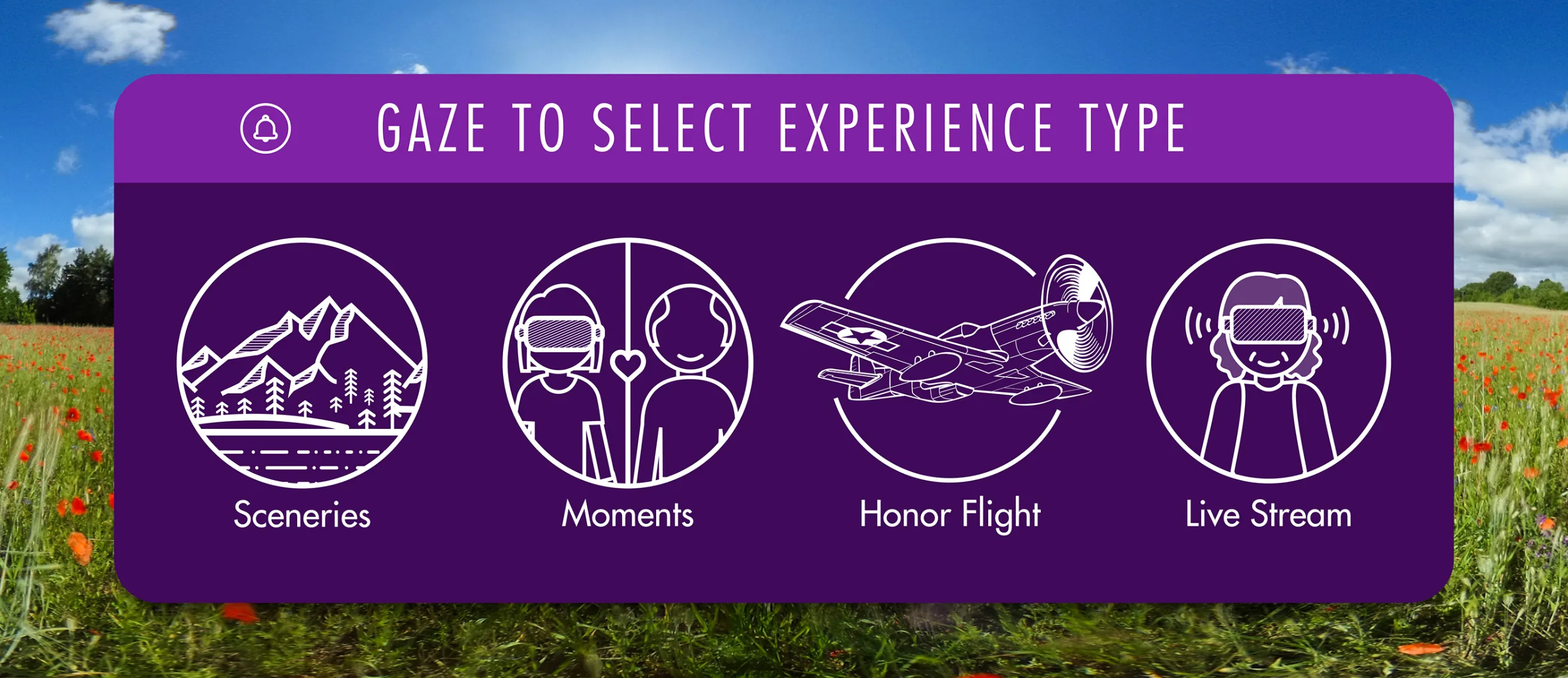 Gaze-controlled menu for a veteran remembrance virtual reality experience