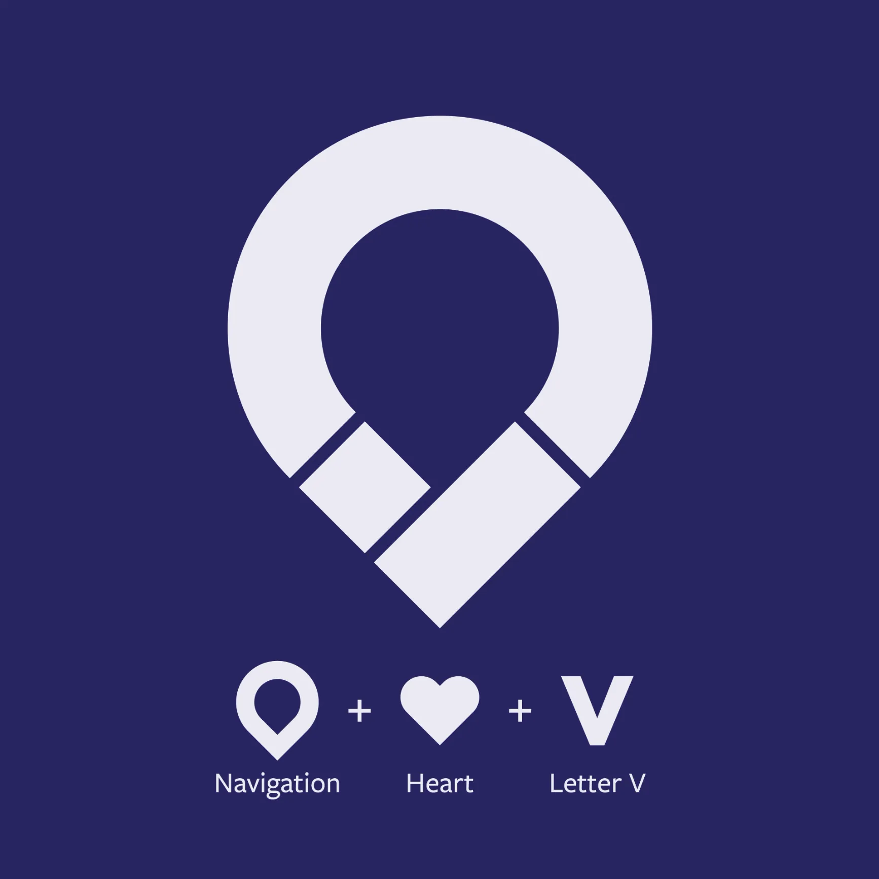 Venture logo construction combining navigation, heart, and the letter V
